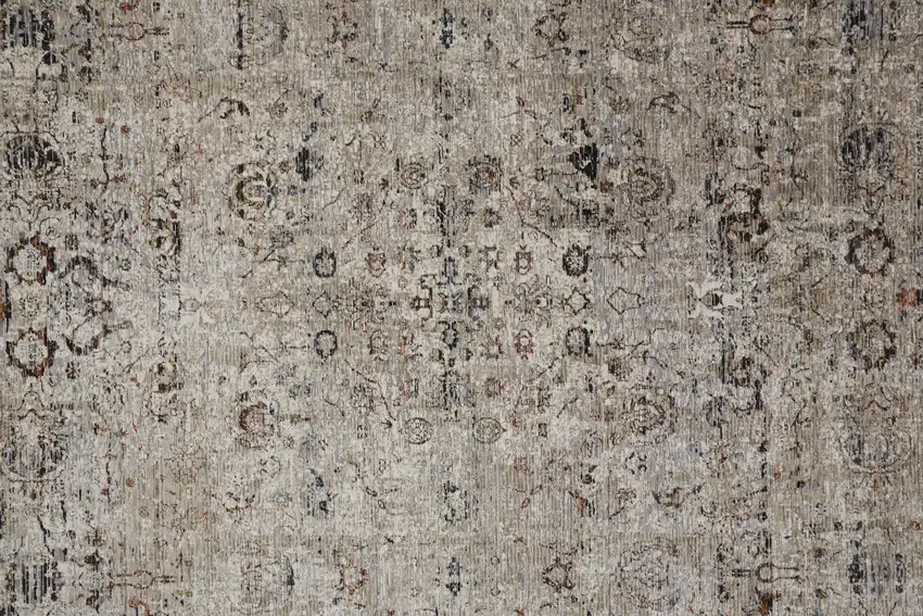 Taupe Ivory And Gray Abstract Distressed Area Rug With Fringe Photo 8