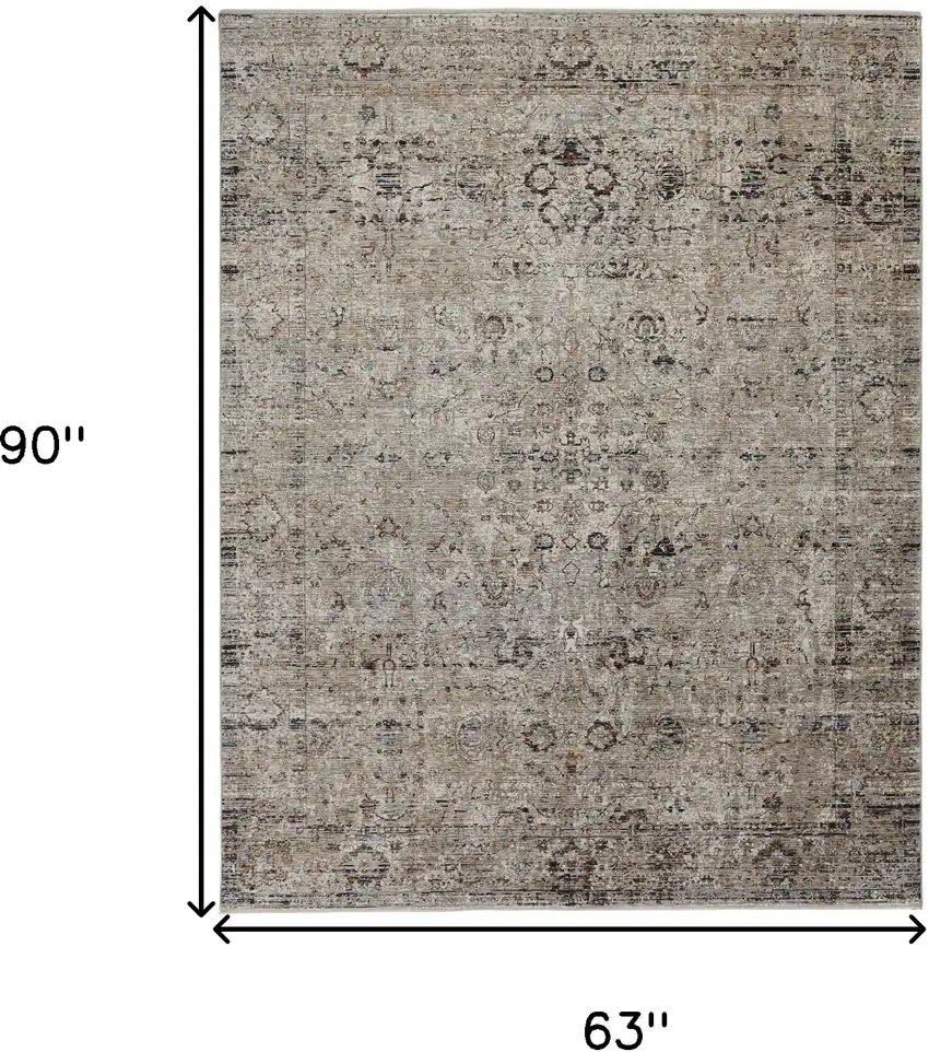 Taupe Ivory And Gray Abstract Distressed Area Rug With Fringe Photo 9