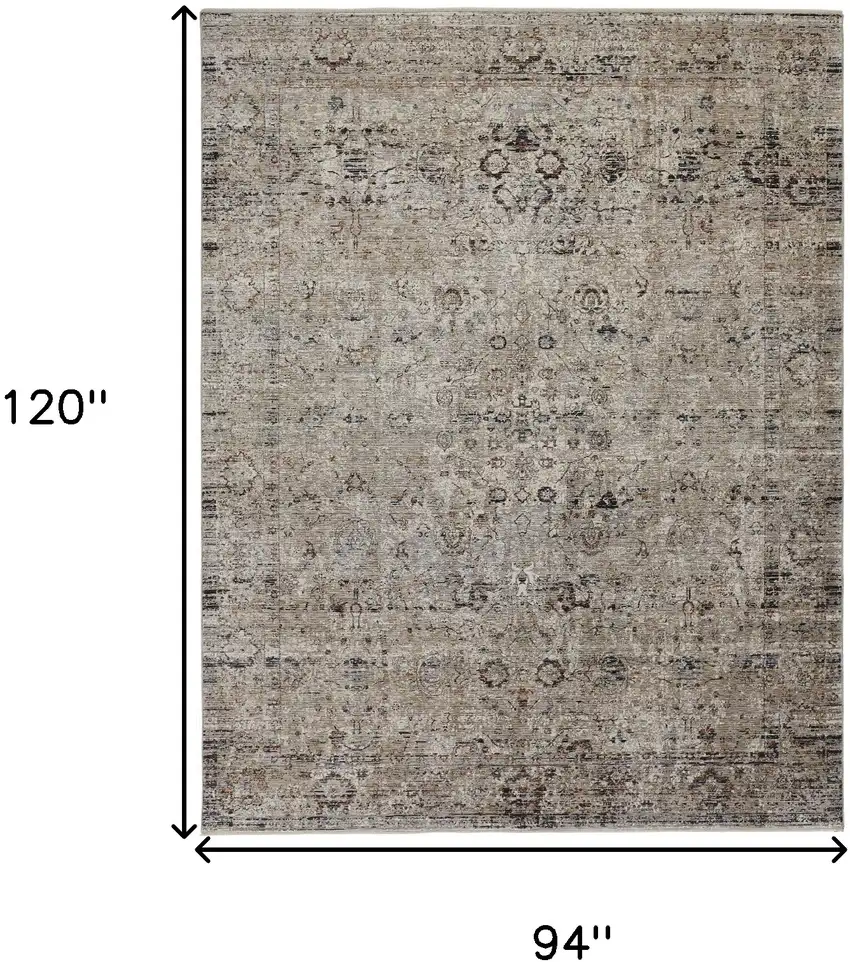 Taupe Ivory And Gray Abstract Distressed Area Rug With Fringe Photo 9