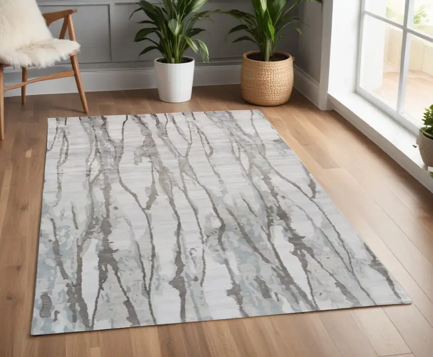 Ivory and Gray Abstract Hand Tufted Area Rug Photo 1