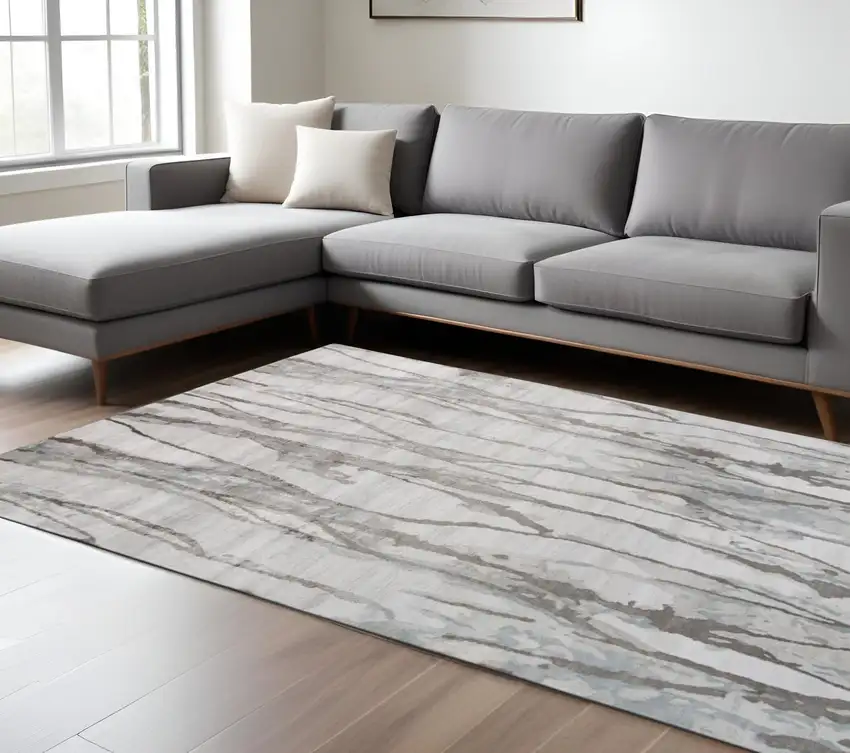 Taupe Ivory And Gray Abstract Tufted Handmade Area Rug Photo 2