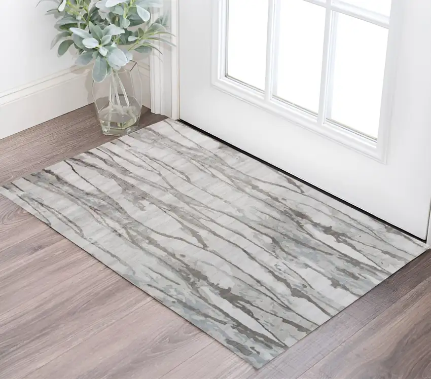 Ivory and Gray Abstract Hand Tufted Area Rug Photo 1
