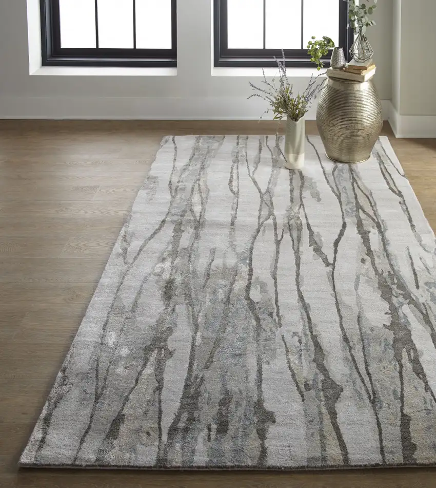 Taupe Ivory And Gray Abstract Tufted Handmade Area Rug Photo 6