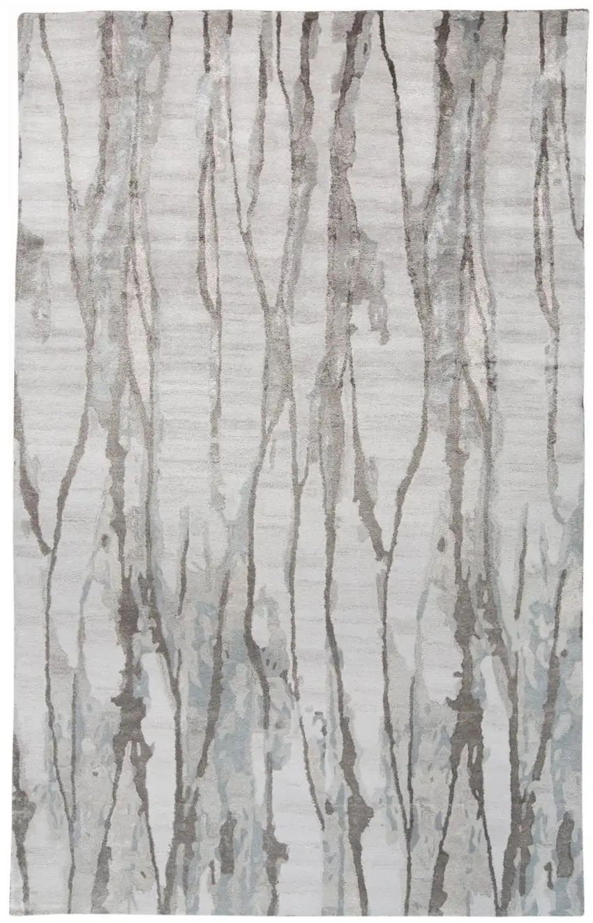 Ivory and Gray Abstract Hand Tufted Area Rug Photo 9
