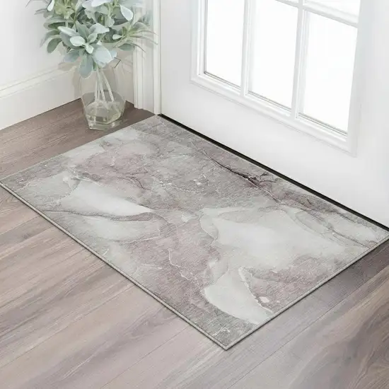 Taupe Ivory And Gray Abstract Washable Area Rug With UV Protection Photo 2