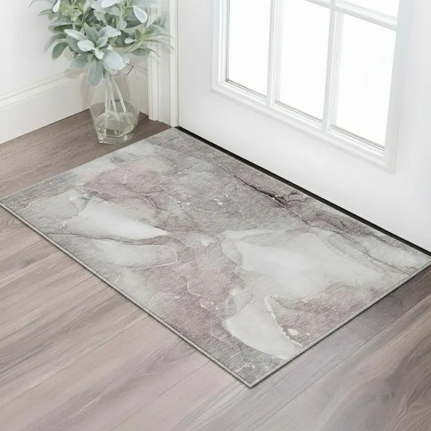 Taupe Ivory And Gray Abstract Washable Area Rug With UV Protection Photo 2