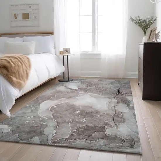 Taupe Ivory And Gray Abstract Washable Area Rug With UV Protection Photo 4