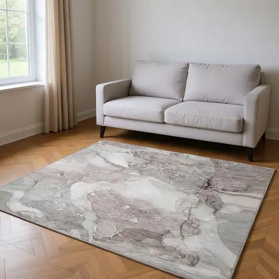 Taupe Ivory And Gray Abstract Washable Area Rug With UV Protection Photo 2