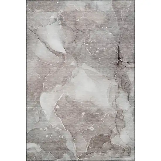 Taupe Ivory And Gray Abstract Washable Area Rug With UV Protection Photo 1