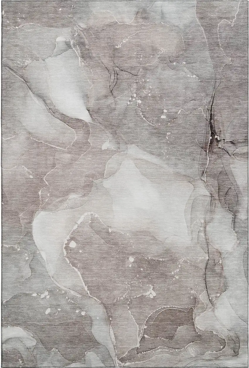 Taupe Ivory And Gray Abstract Washable Area Rug With UV Protection Photo 1