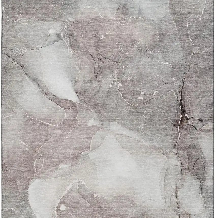 Taupe Ivory And Gray Abstract Washable Area Rug With UV Protection Photo 3