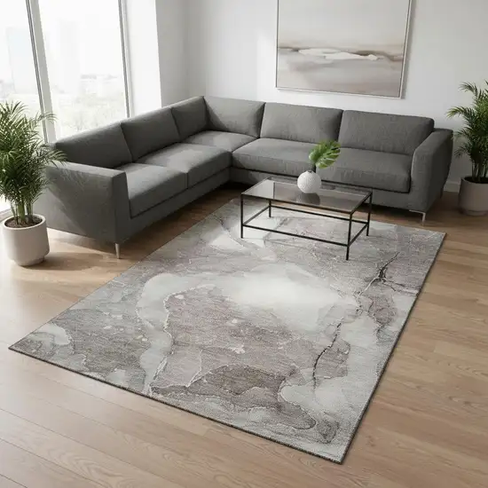 Taupe Ivory And Gray Abstract Washable Area Rug With UV Protection Photo 2