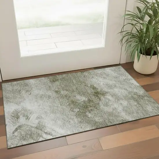 Taupe Ivory And Gray Abstract Washable Area Rug With UV Protection Photo 1