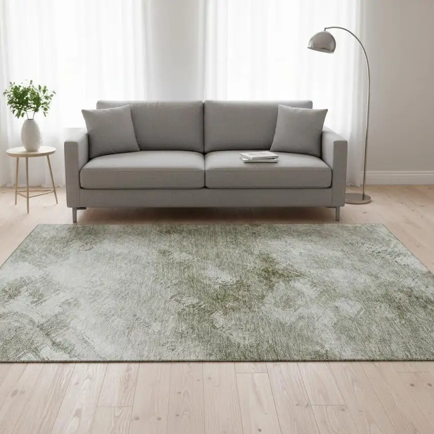 Taupe Ivory And Gray Abstract Washable Area Rug With UV Protection Photo 2