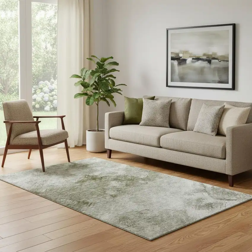 Taupe Ivory And Gray Abstract Washable Area Rug With UV Protection Photo 1