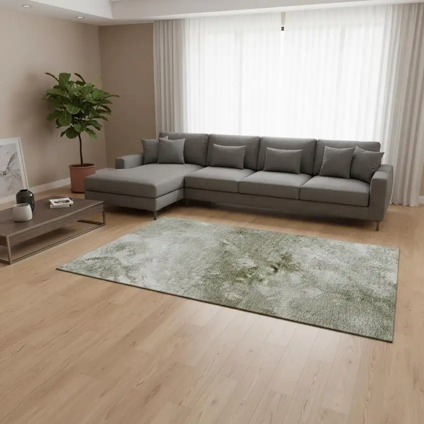 Taupe Ivory And Gray Abstract Washable Area Rug With UV Protection Photo 2