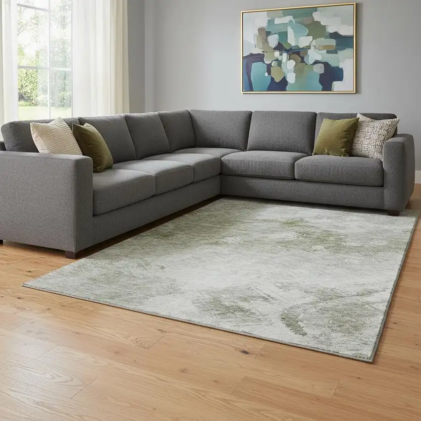 Taupe Ivory And Gray Abstract Washable Area Rug With UV Protection Photo 1