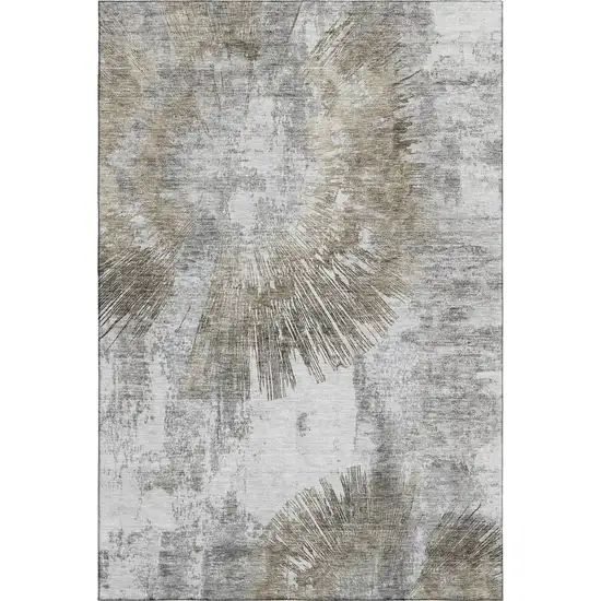 Taupe Ivory And Gray Abstract Washable Area Rug With UV Protection Photo 1