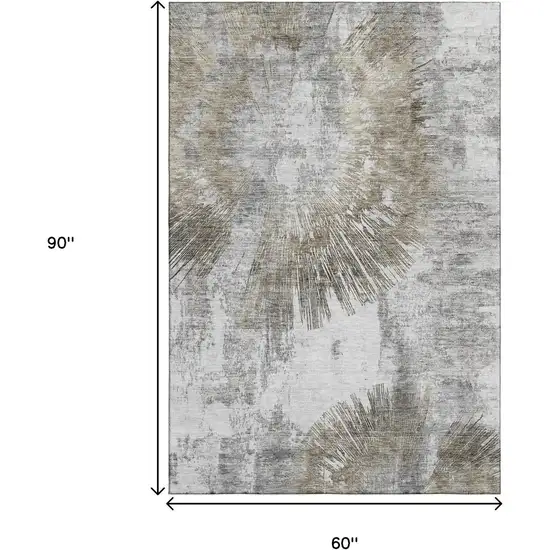 Taupe Ivory And Gray Abstract Washable Area Rug With UV Protection Photo 3