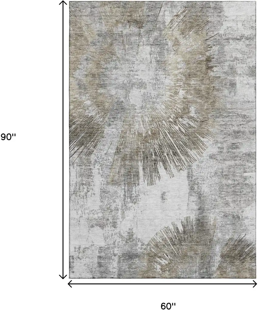 Taupe Ivory And Gray Abstract Washable Area Rug With UV Protection Photo 3