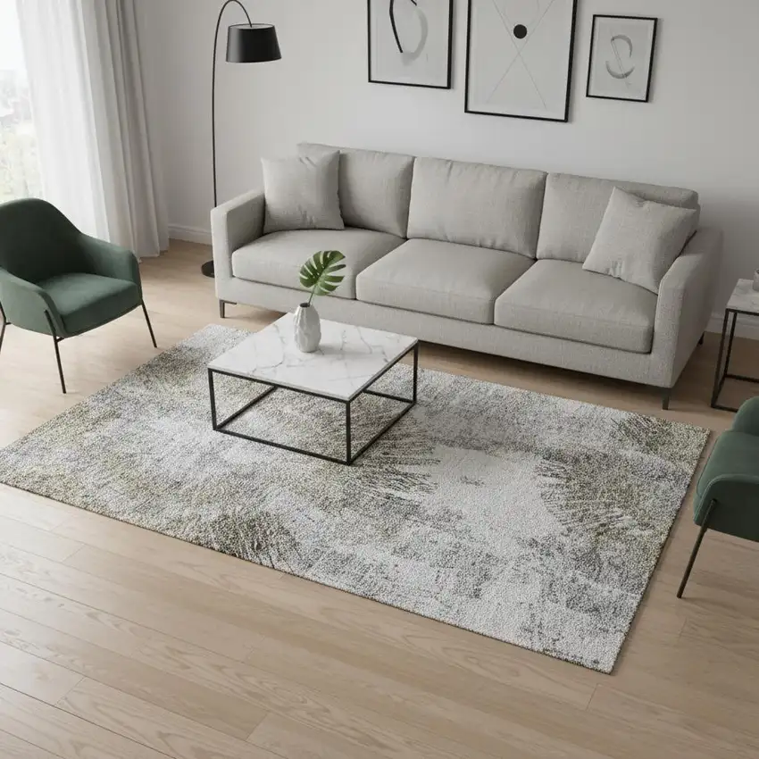 Taupe Ivory And Gray Abstract Washable Area Rug With UV Protection Photo 2