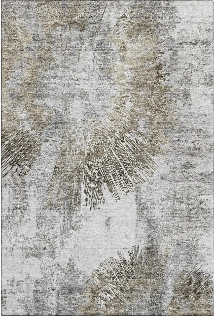 Taupe Ivory And Gray Abstract Washable Area Rug With UV Protection Photo 1