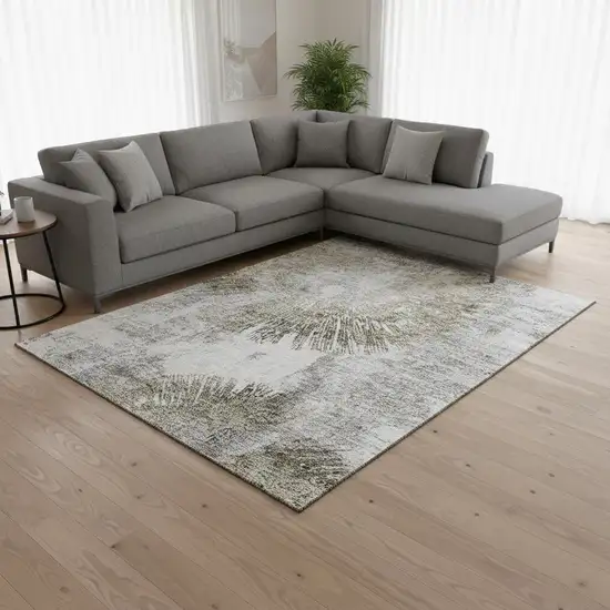 Taupe Ivory And Gray Abstract Washable Area Rug With UV Protection Photo 2