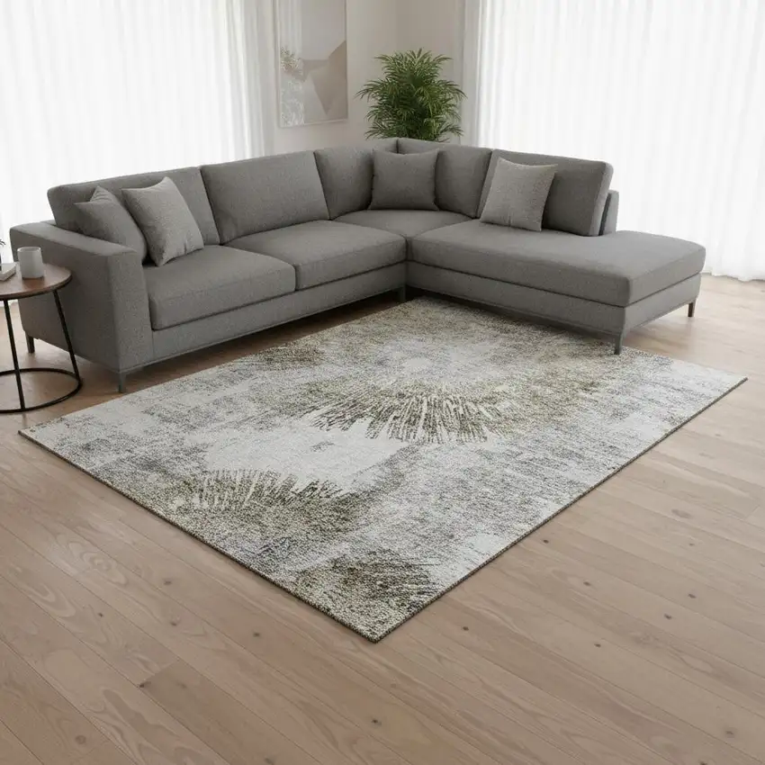 Taupe Ivory And Gray Abstract Washable Area Rug With UV Protection Photo 2