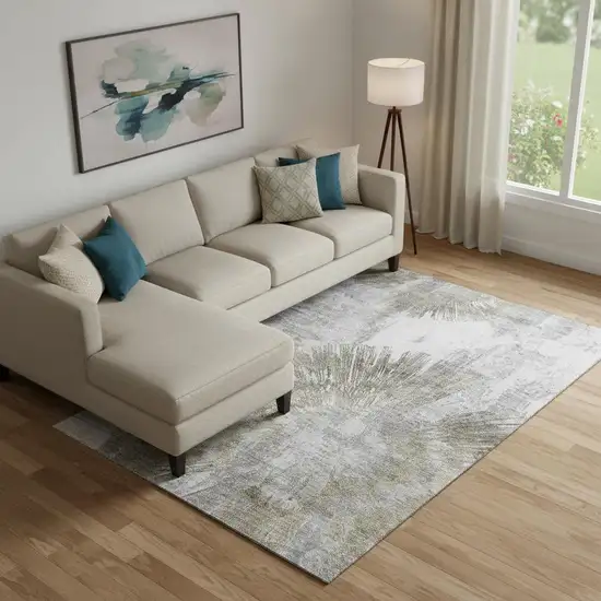 Taupe Ivory And Gray Abstract Washable Area Rug With UV Protection Photo 1