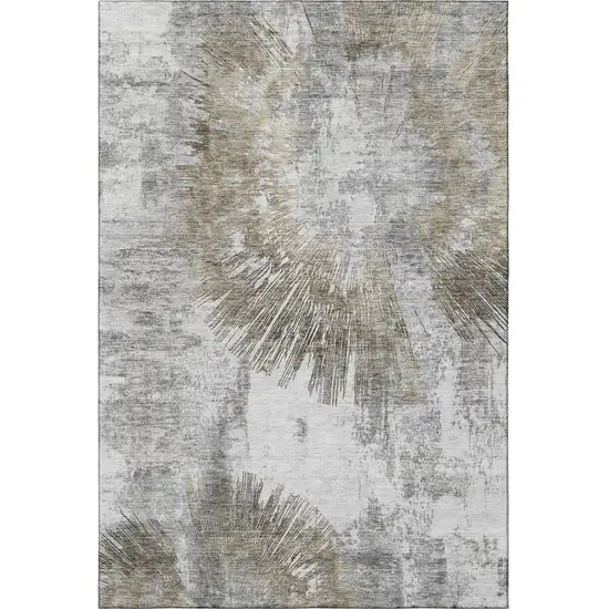 Taupe Ivory And Gray Abstract Washable Area Rug With UV Protection Photo 4