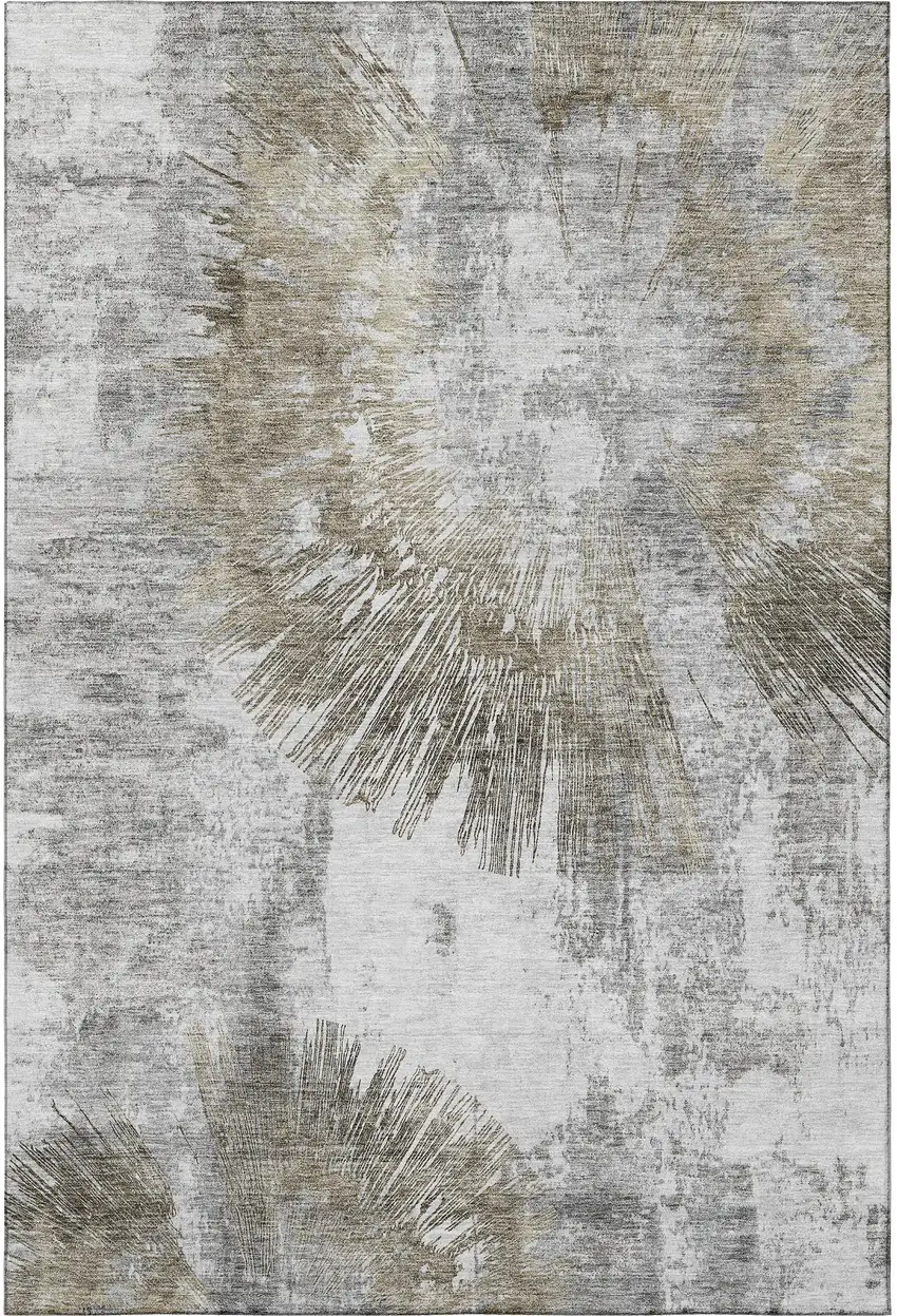 Taupe Ivory And Gray Abstract Washable Area Rug With UV Protection Photo 4
