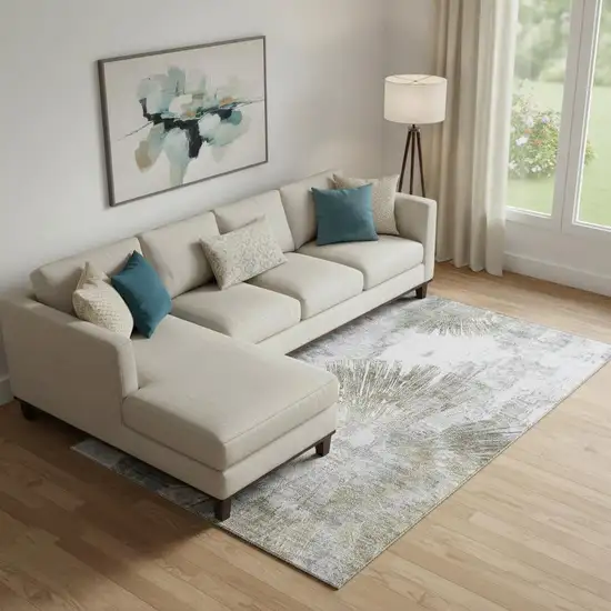 Taupe Ivory And Gray Abstract Washable Area Rug With UV Protection Photo 1