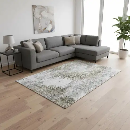 Taupe Ivory And Gray Abstract Washable Area Rug With UV Protection Photo 2