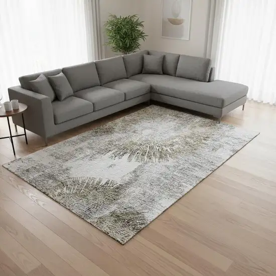 Taupe Ivory And Gray Abstract Washable Area Rug With UV Protection Photo 2