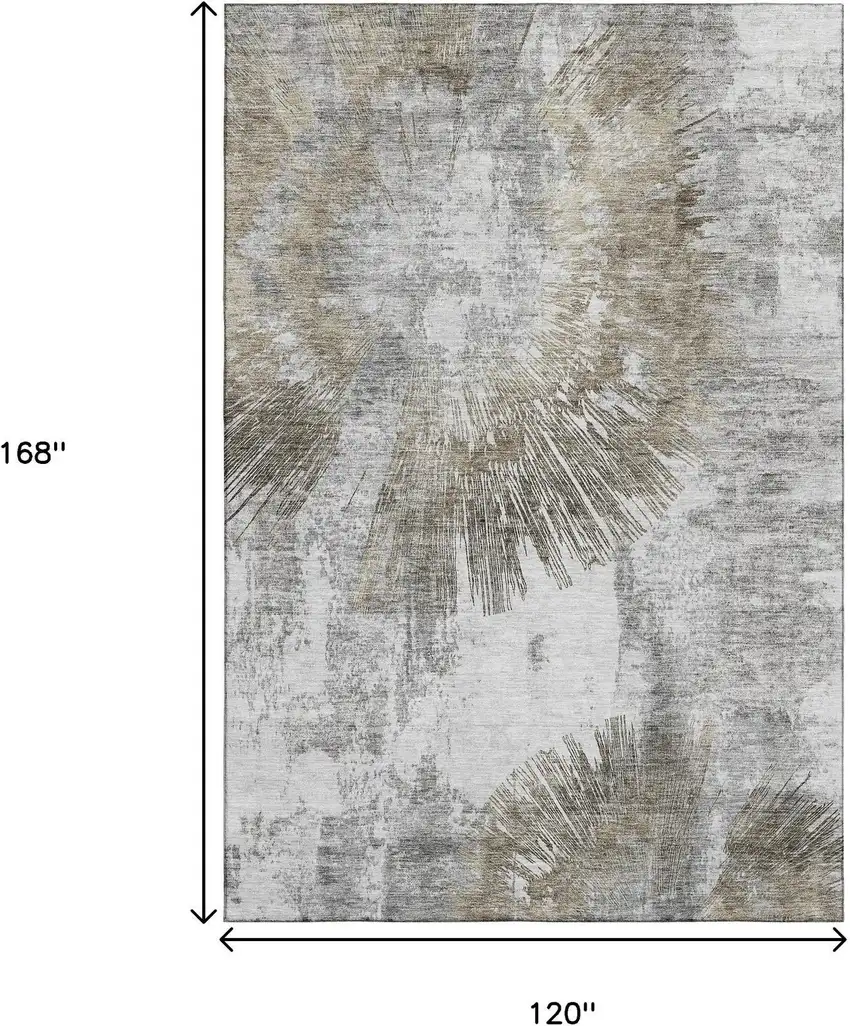 Taupe Ivory And Gray Abstract Washable Area Rug With UV Protection Photo 3