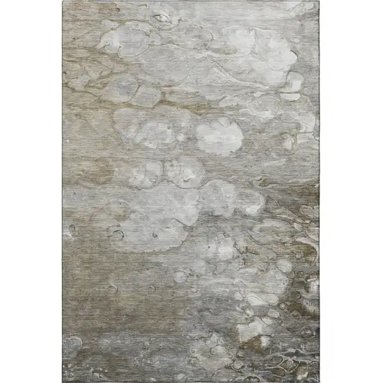 Taupe Ivory And Gray Abstract Washable Area Rug With UV Protection Photo 3
