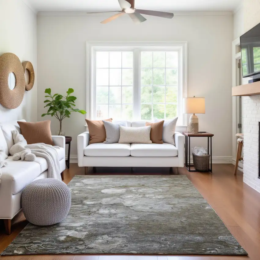 Taupe Ivory And Gray Abstract Washable Area Rug With UV Protection Photo 5