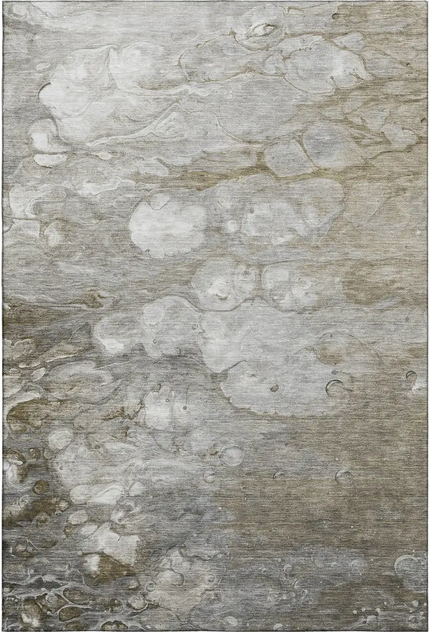 Taupe Ivory And Gray Abstract Washable Area Rug With UV Protection Photo 1