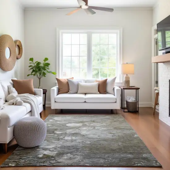 Taupe Ivory And Gray Abstract Washable Area Rug With UV Protection Photo 5