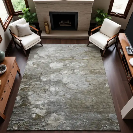 Taupe Ivory And Gray Abstract Washable Area Rug With UV Protection Photo 4