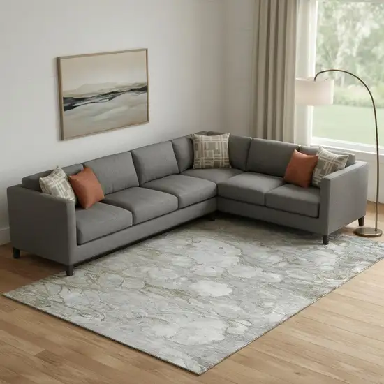 Taupe Ivory And Gray Abstract Washable Area Rug With UV Protection Photo 2