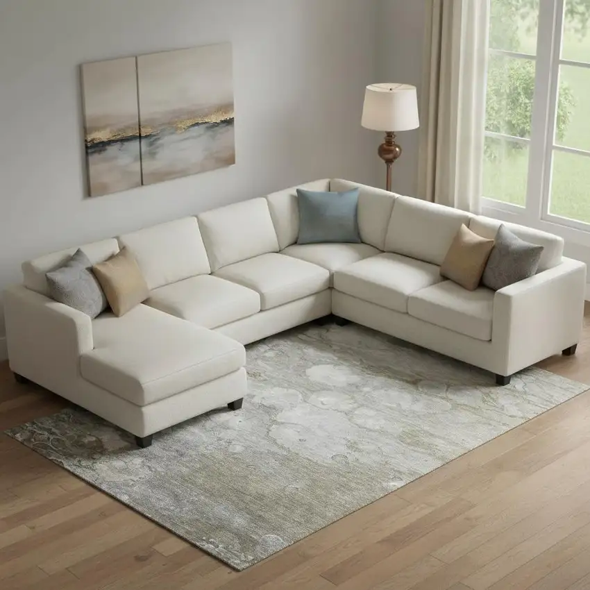 Taupe Ivory And Gray Abstract Washable Area Rug With UV Protection Photo 2