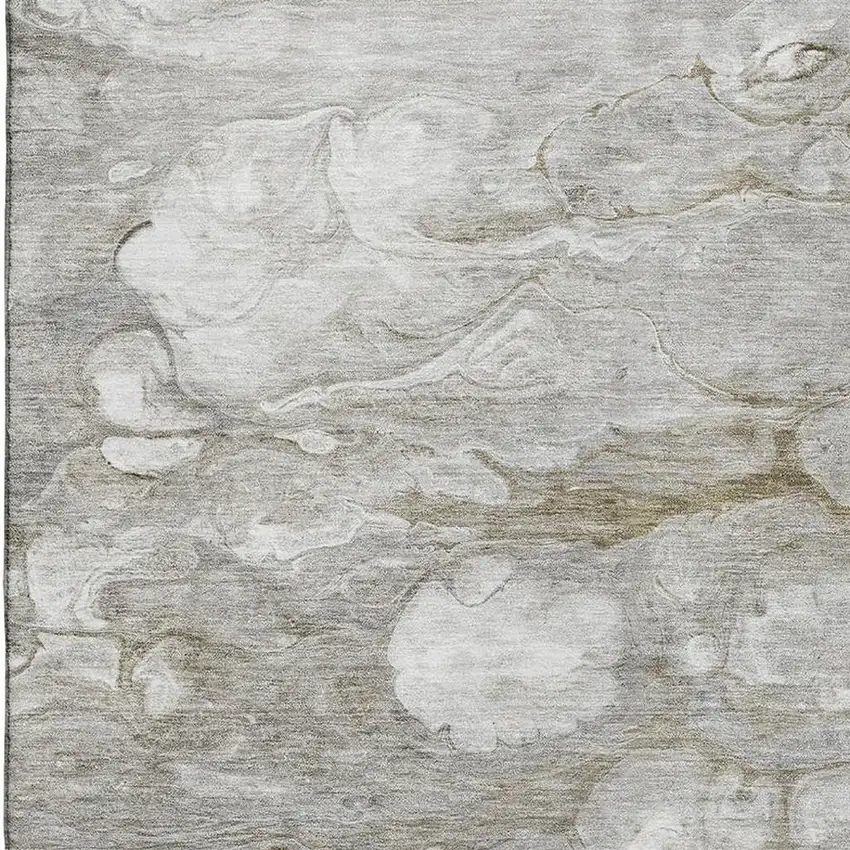 Taupe Ivory And Gray Abstract Washable Area Rug With UV Protection Photo 2