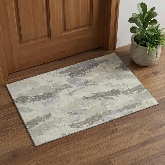 Taupe Ivory And Gray Abstract Washable Area Rug With UV Protection Photo 1