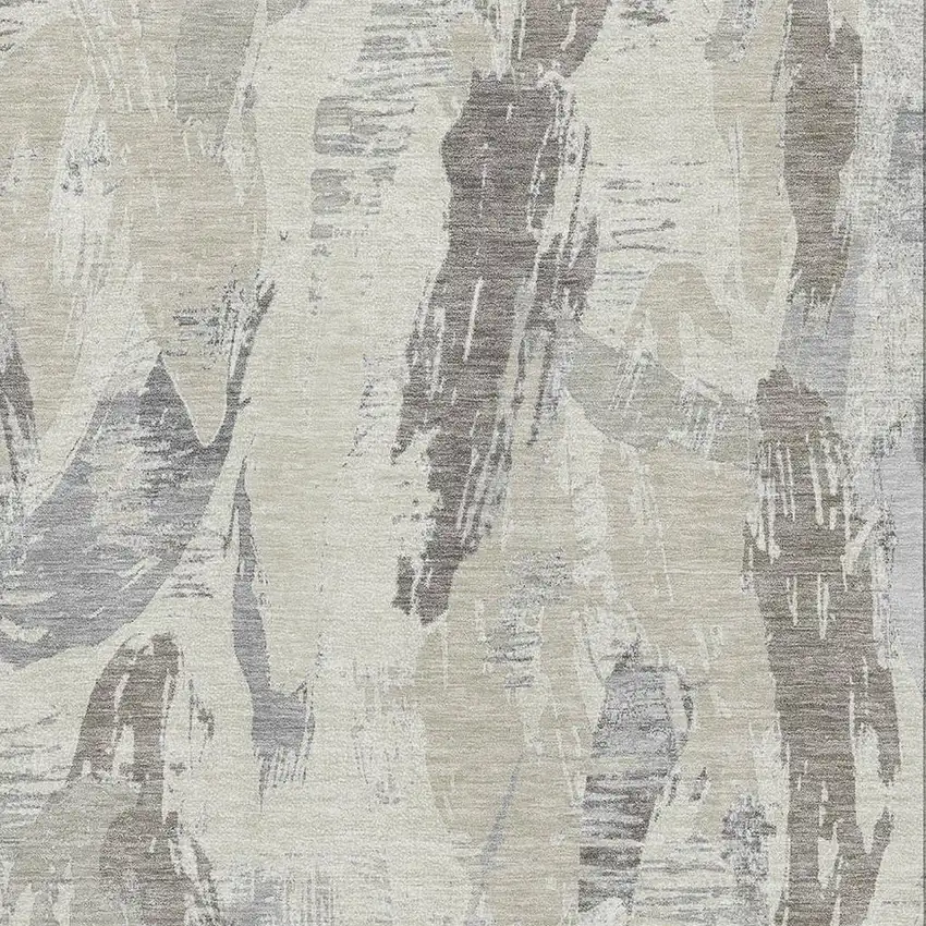 Taupe Ivory And Gray Abstract Washable Area Rug With UV Protection Photo 2
