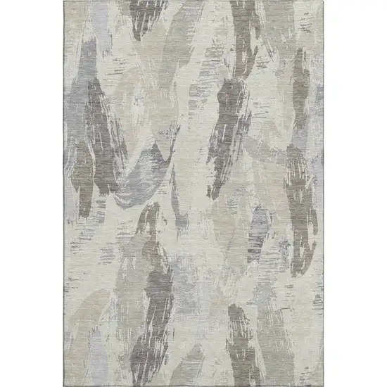Taupe Ivory And Gray Abstract Washable Area Rug With UV Protection Photo 1