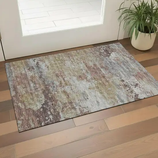 Taupe Ivory And Gray Abstract Washable Area Rug With UV Protection Photo 2
