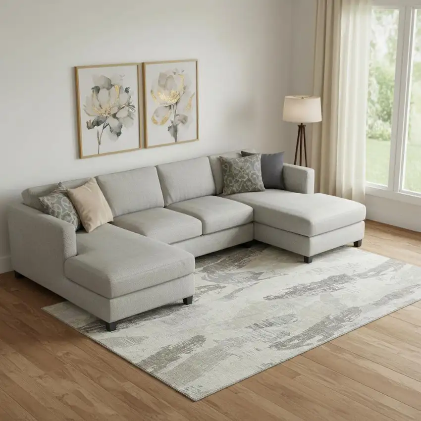 Taupe Ivory And Gray Abstract Washable Area Rug With UV Protection Photo 2