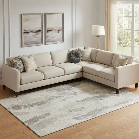 Taupe Ivory And Gray Abstract Washable Area Rug With UV Protection Photo 2