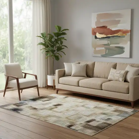 Taupe Ivory And Gray Abstract Washable Area Rug With UV Protection Photo 2